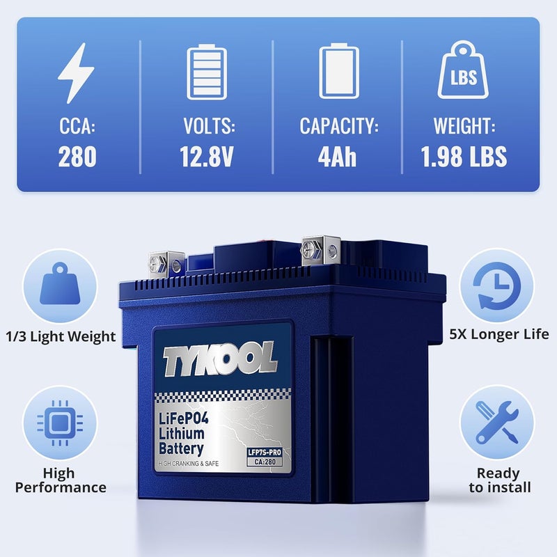 TYKOOL YTZ7S / YTX7L Lithium LiFePO4 Motorcycle Battery, 12 V 4 Ah,240 CCA,Built in BMS, Powersports Battery, for ATV,UTV,Jet Ski,Personal Watercraft,Snowmobile,Quad,Riding Lawn Mower, Tractors - Image 4